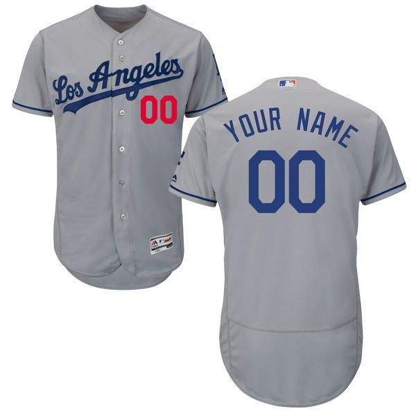 Men Los Angeles Dodgers Majestic Road Gray Flex Base Authentic Collection Custom MLB Jersey->customized mlb jersey->Custom Jersey